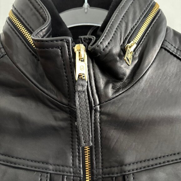 Michael Kors Cropped Black Leather Jacket Sz Medium - Picture 5 of 8